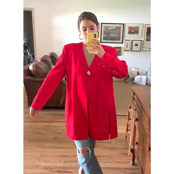 Christian Dior 80s Vintage Structured Red Jacket Size Large - Picture 2 of 9